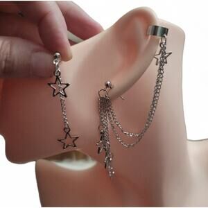 Star tassel mismatch asymmetrical earrings
